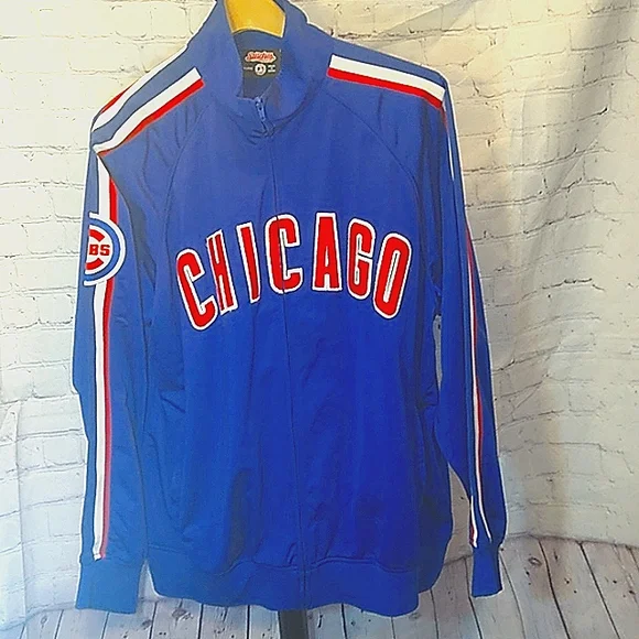 Old School Vintage Chicago Cubs Blue Zip up Jacket Men's XL Blue, - Picture 2 of 5